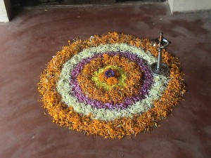 Pookkalam that Rhea made with her grandfather